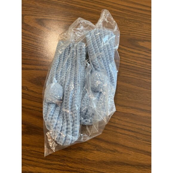 Light blue crocheted bootie house shoes  slippers  with pompoms NWOT - Picture 1 of 4